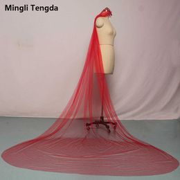 Mingli Tengda Red Cathedal Veil One Layer Black Wedding with Comb 3 M Long Bridal Pink Veu Accessories X0726