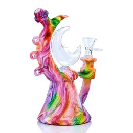 Newest 7.6'' Printed moon Dab rig hookahs glass bong silicone hose joint Light bulb Luminous oil rig bngs pipes