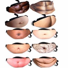 THINKTHENDO Fashion Design Fun Men Women Dad Bag Dad Bod Waist Bags Beer Fat Hairy Belly Fanny Pack Zipper Pocket 6 Colour 210708