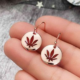 Huitan Romantic Rose Gold Color Maple Leaf Drop Earrings Simple Metal Design Modern Women Party Gift Fashion Jewelry