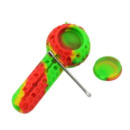 Wholesale Pyrex Oil Burner Pipes Smoking Accessories Silicone Bong Water Pipe With Glass Bowl 58mm dab tool Tobacco Spoon 4.1"