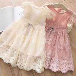Baby Princess Lace Dress Summer 3-6 8 10 12 Years Teenager Children Little Kids Wedding Party Short Sleeve For Girls 210625