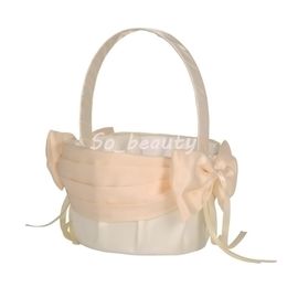 Champagne Lace Girl Basket Elegant Satin With Bow knot Round Wedding Favours Decoration L5645