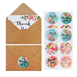8Pcs Thank You Retro Greeting Card Kraft Paper Envelopes Seal Sticker Wedding Party Brown Envelope Set Craft Bags Gift Wrap