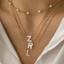 Peri'sBox Natural Sea Shell Letter Thin Chain Initial s for Women Dainty Pearl Choker Necklace Collier Coquilla