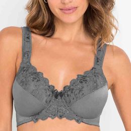 Embroidery Bras Underwear Women Plus Size Sexy Thin Bra Lace Bra Black White Grey 36 38 40 42 44 48 50 52 54 F G H I Cup 211217