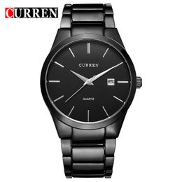 Curren Luxury Classic Fashion Business Men Watches Display Date Quartz-watch Male Wristwatch Full Steel Clock Relogio Masculino Q0524