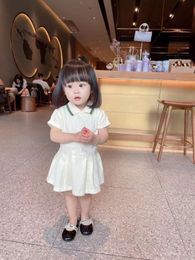 Trendy Solid Color Girls Dress Cotton Short Sleeve Knee-length Summer Baby Dress Turn-down Collar Polo One-piece Skirt 0-5t Kids