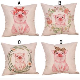 Pillow Case Cute Animal Pig Cotton Linen Cushion Cover Waist Sofa Car Home Decor Accent Pillows For Living Room WY715