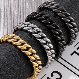 Link, Chain Black Stainless Steel Men's On Hand Bands Bracelets Homme Man Bangles For Men 14MM Curb Male Jewelry Gifts Boyfriends