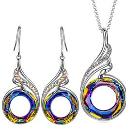 -Mode Nirvana Phoenix Ohrringe Halskette Schmuck Set Regenbogen Kristall Peacock Zirkon Tropfen Ohrring Armband Für Frauen 2926 Q2