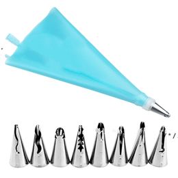 new Cake Tools 10piece/Set DIY Baking Pastry Piping Tips Set 8 Nozzle Tips+1 Bag+ 1 Converter Decorating Supplies Kit Bakeware EWA4496