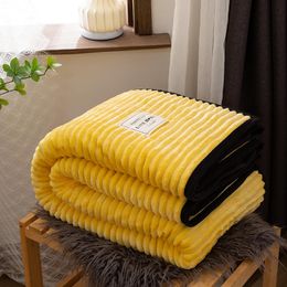 Brand factory throw blanket for sofa Solid Yellow Color Soft Warm Flannel Blanket On the Bed Thickness Throw Blanket 210316
