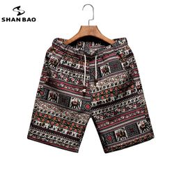 SHAN BAO Men's Fashion Loose Beach Shorts Summer Brand Clothing Personality Printing Comfortable Cotton Youth Casual Shorts 210316