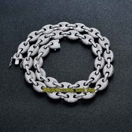 Europäische und amerikanische neue Hip-Hop-Halskette mit CZ-Diamant eingelegt, Herren-Schweinenasenkette, Kaffeebohnen-Halskette, Knopf-Halskette, 12 mm, Hip-Hop-Schmuck