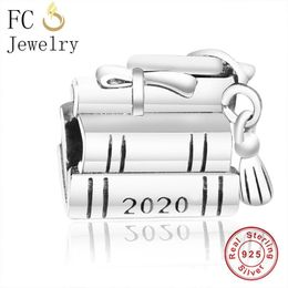 FC Jewellery Fit Original Brand Charm Bracelet 925 Silver Tassel Book Graduation Scoll Bead For Making Women School Berloque 2020 Q0531