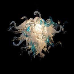 Art Deco Lamp Nordic Hand Blown Glass Chandelier Lighting Fixture Chihuly Style Modern Led Chandeliers Blue White Transparent Colour 24 by 16 Inches