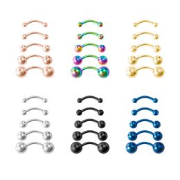 5pcs 2.5-6mm Eyebrow Piercing Banana Lip Ring Stainless Steel Curved Barbell Stud Helix Navel Cartilage Earring Body Jewelry