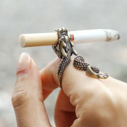 Retro Punk Dragon Cigarette Holder Ring for Men Women Bronze Opening Adjustable Cigarettes Smoking Accessories C0310