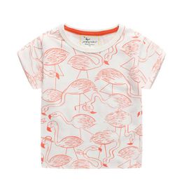 Jumping Metres Summer Animals Print Girls T shirts Flamingo Baby Clothing Cute Children Cotton Kids 210529