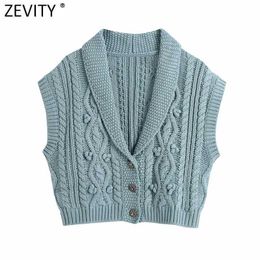 Zevity Women Fashion Ball Appliques Crochet Twist Knitting Sweater Female Sleeveless Casual Vest Chic Cardigans Tops S677 210603