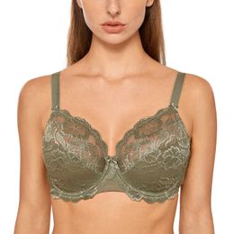 Women's Underwired Full Coverage No Padding Floral Lace Plus Size Bra 210623