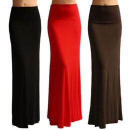 Ladies Women High Waist Flare Fishtail Maxi Long Skirt Solid Color Pleated Package Hip A-Line Pencil Skirt 210310