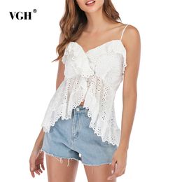 White Patchwork Ruffles Vests For Women Square Collar Sleeveless Hollow Out Sexy Slim Summer Camis Female Fashion Style 210531