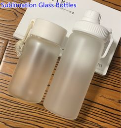 Sublimation Drinkware Blanks 400ml 500ml Frosted Glass Water Bottles with Lid 14oz 17oz High Borosilicate Travel Mug Heat Transfer Printing DIY Matte Coffee Cups