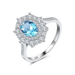 birthstone fine jewelry Canada - Cluster Rings SANYU 925 Sterling Silver Blue Topaz Gemstone For Women Birthstone Engagement Wedding Romantic Valentines Fine Jewelry