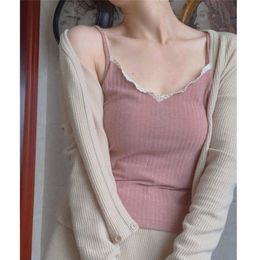 WOMENGAGA spring summer Sweet girl korean lace comfortable V-neck short strip small tank vest top W8YO 210603