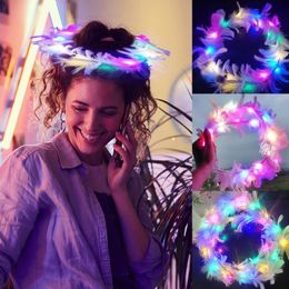LED Luminous Feather Wreath Headband Hairband Garlands Girls Light Up Hair Wreath Party Wedding Bridesmaid Birthday Christmas Gifts