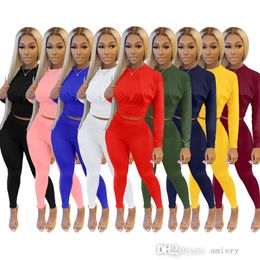 Women Long Pant Tracksuits Designer Pure Colour Sports Waist Set Fashion Leisure 2 Two Piece Sweatsuits Autumn And Winter Sportswear For 2021