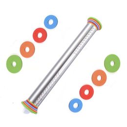 17inch Stainless Steel Adjustable Rolling Pin With Dough Mat Dough Roller with 4 Removable Adjustable Thickness Rings 211008