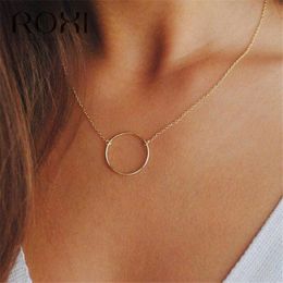 Simple 925 Sterling Silver Necklace Round Circle Pendant for Women Fashion Clavicle Chain Statement