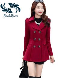 Women's Wool & Blends BACKSTROM Women Short Woollen Coat Female Korean Fashion Fall-Winter Thick Jacket Double Breasted Skirt Style Outwear