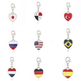 13 Countries Flag Keychain DIY Alloy Heart keychains Gift Favor Car Foreign Affairs Gifts National Independence Day Flags Key Chai DD059