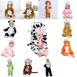 Newborn Baby Rompers Boy Girls Pyjamas Animal Cartoon Romper Hooded Jumpsuits Lion Monkey Tiger Pig Animals Cosplay Clothes 20220225 H1