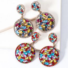 Hollow Out Crystal Dangle Earrings For Women Round Shape Statement Colourful Rhinestone Drop Earring Jewellery Accessory