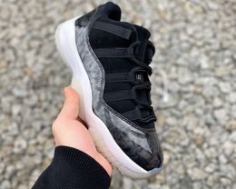 Top A Quality 2021 11 Low small "Barons" Basketball Shoe 11s anniversary Black suede True Carbon Fibre Grey glossy finish Fashion Outdoor Sports Sneaker with Box