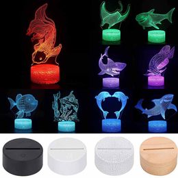 3D Illusion LED Lamp Dolphin Whale Ocean Series 40 Patterns Base Light Colourful Night Lights Desk Decoration Child Gift