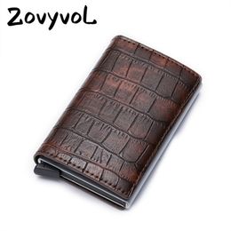 Single Box ID Bank Holder Leather Mini Wallets for Men Women Vintage Crocodile Pattern