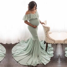 Mermaid Maternity Dresses For Po Shoot Pregnant Women Ruffles Pregnancy Dress Pography Props Off Shoulder Maxi 210922