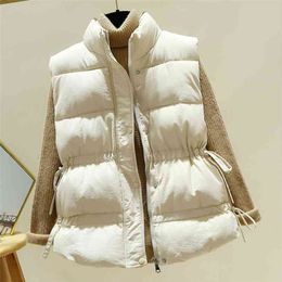 Cotton body Warmer Vest Women Plus Size Thick Down Cotton Vest Zipper Beige Black Warm Vest Coat For Women 210817