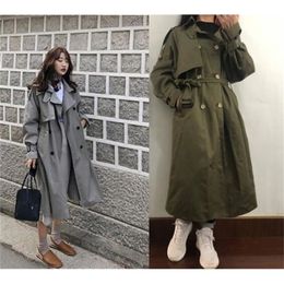 Russian Autumn Winter Casual Loose Trench Coat With Sashes Oversize Double Breasted Vintage Overcoats Windbreaker Outwear T200319