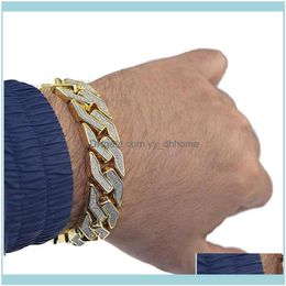 Link, Bracelets Jewelrylink, Chain Sand Blast Bracelet Cuban Link Alloy Iced Out Hip Hop Gold Color Heavy 18 Mm Mens Drop Delivery 2021 Ywfa