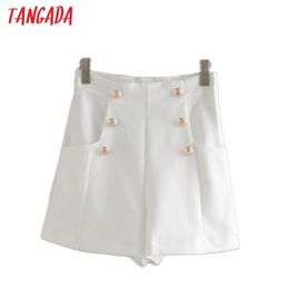 Tangada Women Elegant White Buttons Shorts Side Zipper Pockets Female Retro Pantalones 2XN51 210719