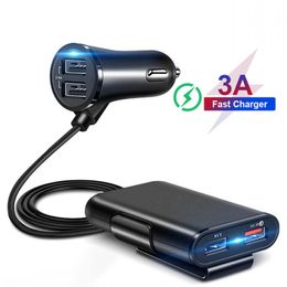 New 4 USB QC 3.0 Car Charger 5.6ft Quick Charge 3.0 Phone Car Fast Front Back Charger Adapter Car Portable Charger Plug for Cell Phone