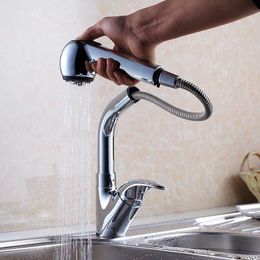 Kitchen Faucets Brushed Faucet Pull Out With Spray Tap Fashion Sink Single Handle Deck Mounted 360 Rotation