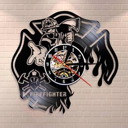 -Orologi da parati Vigile del fuoco Orologio Fire Decors Decor Decor Firemen Casco Record Record Bruciato croce maltese
